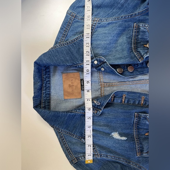 Distressed Denim Jacket with Frayed Hem - Picture 3 of 3